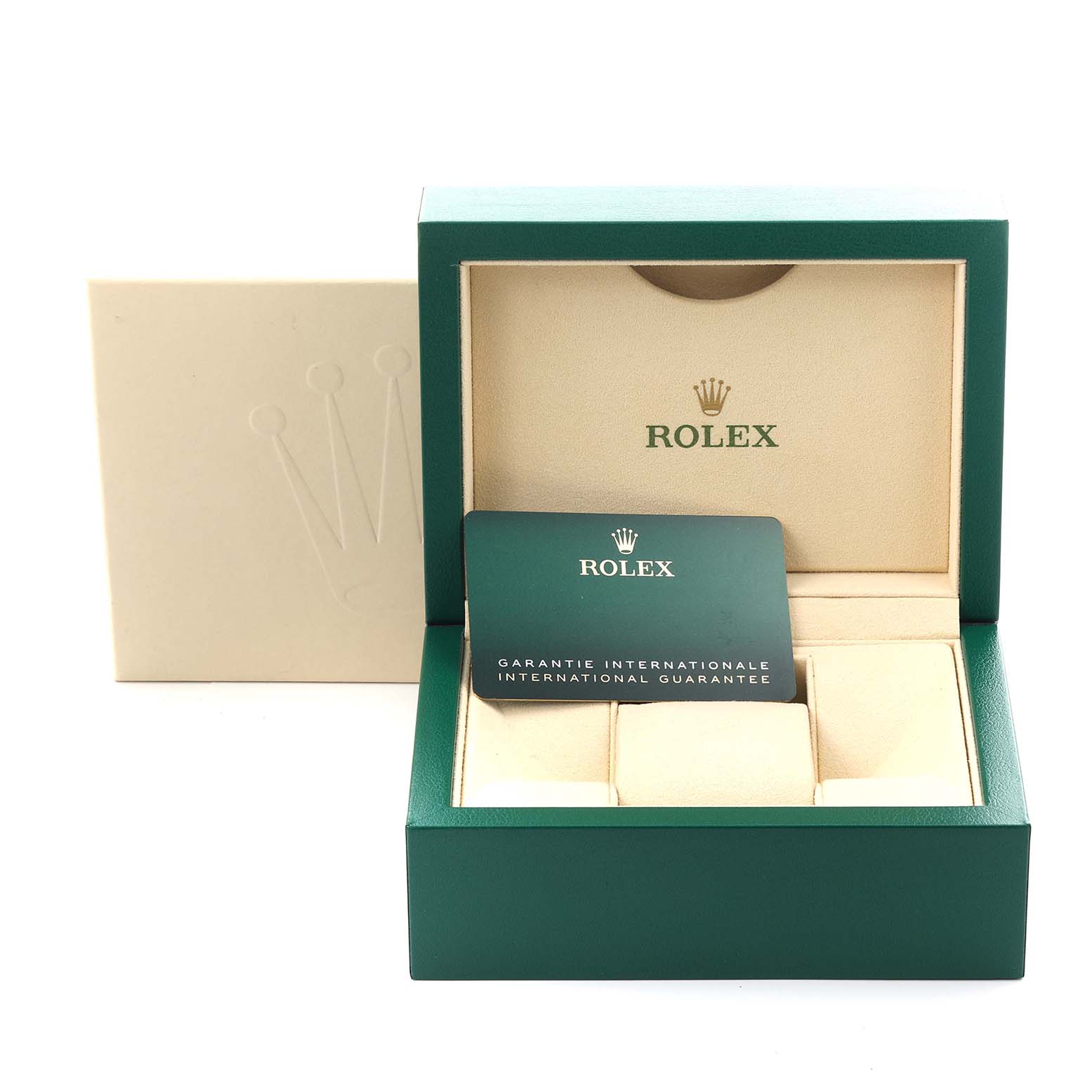The image shows a Rolex Datejust 279173 Women's Steel and Gold (two tone) Silver Dial 279173 Women's Steel and Gold (two tone) Silver Dial watch box with a warranty card, viewed from the front.