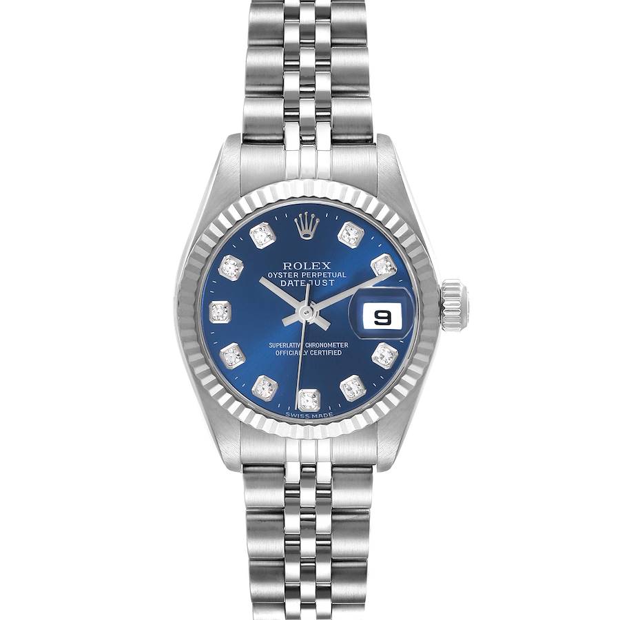 The Rolex Datejust watch is shown from a top-down angle, highlighting the dial, bezel, and bracelet.