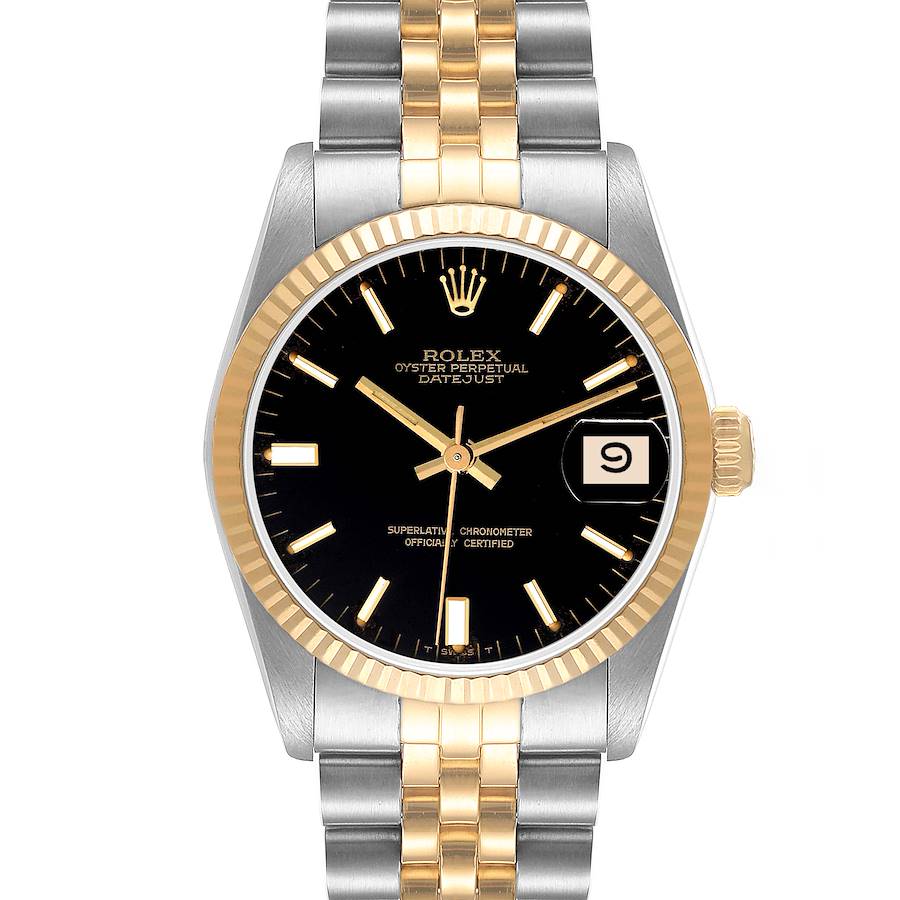 Rolex Datejust Midsize 31mm Steel Yellow Gold Black Dial Ladies Watch 68273 SwissWatchExpo