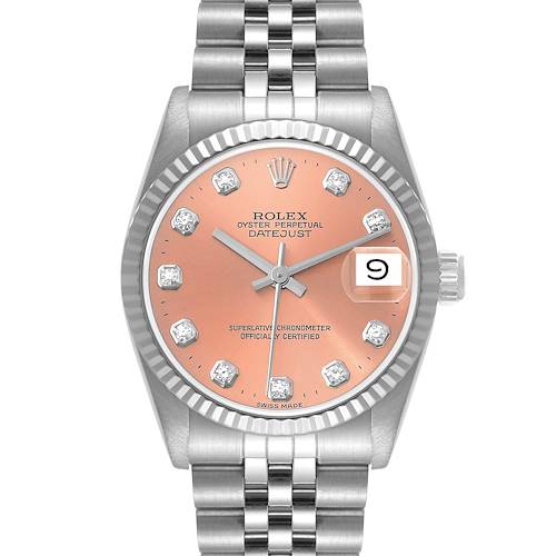 Photo of Rolex Datejust Midsize Steel White Gold Diamond Watch 68274 Papers