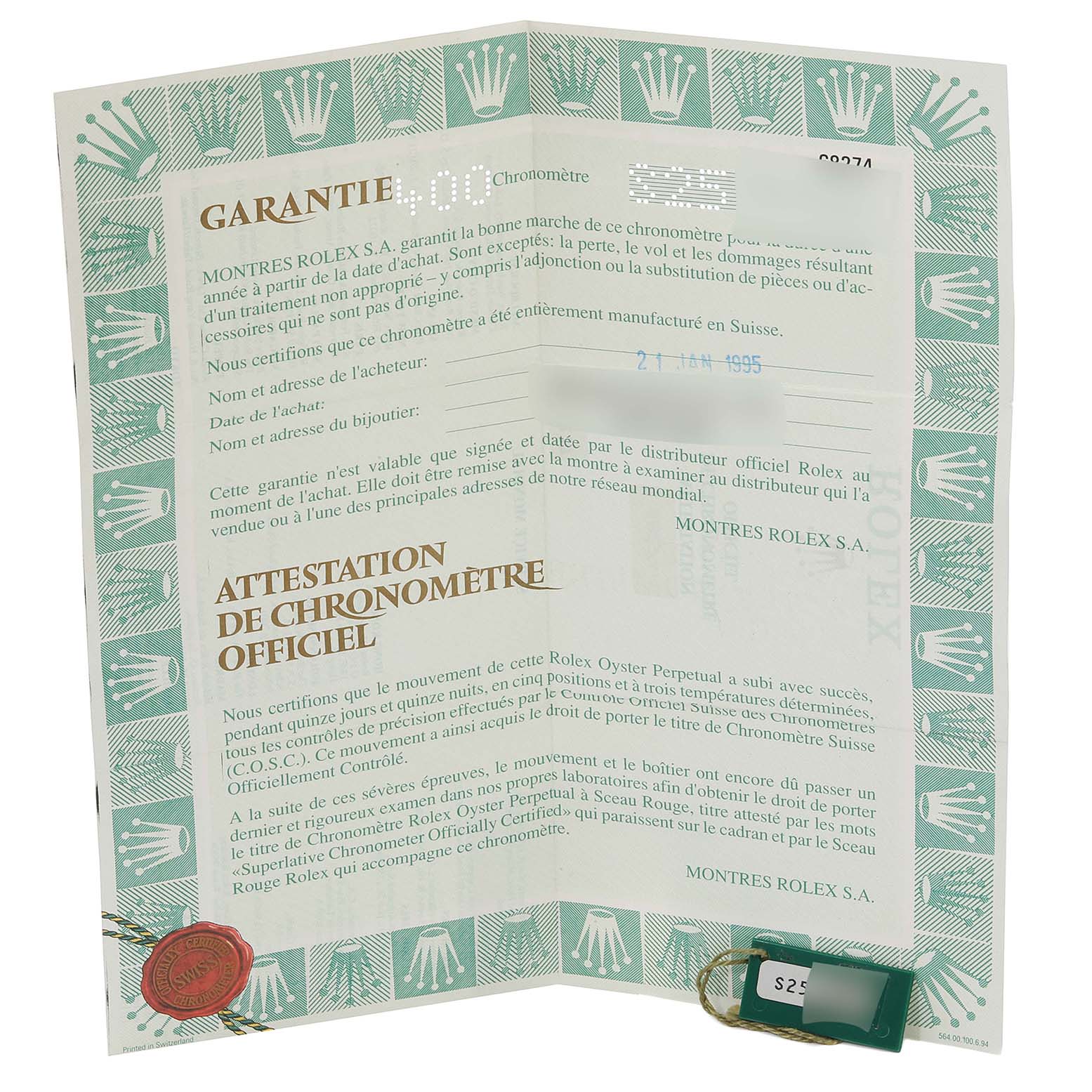 This image shows the warranty and certificate of Best Quality
ity for a Mid-Size Rolex watch.