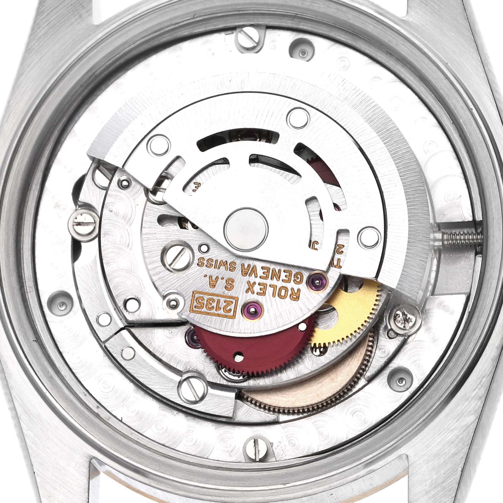 The image shows the movement mechanism of a Rolex Mid-Size 68273 Women's Steel and Gold (two tone) Champagne Dial 68273 Women's Steel and Gold (two tone) Champagne Dial watch from a top-down angle.