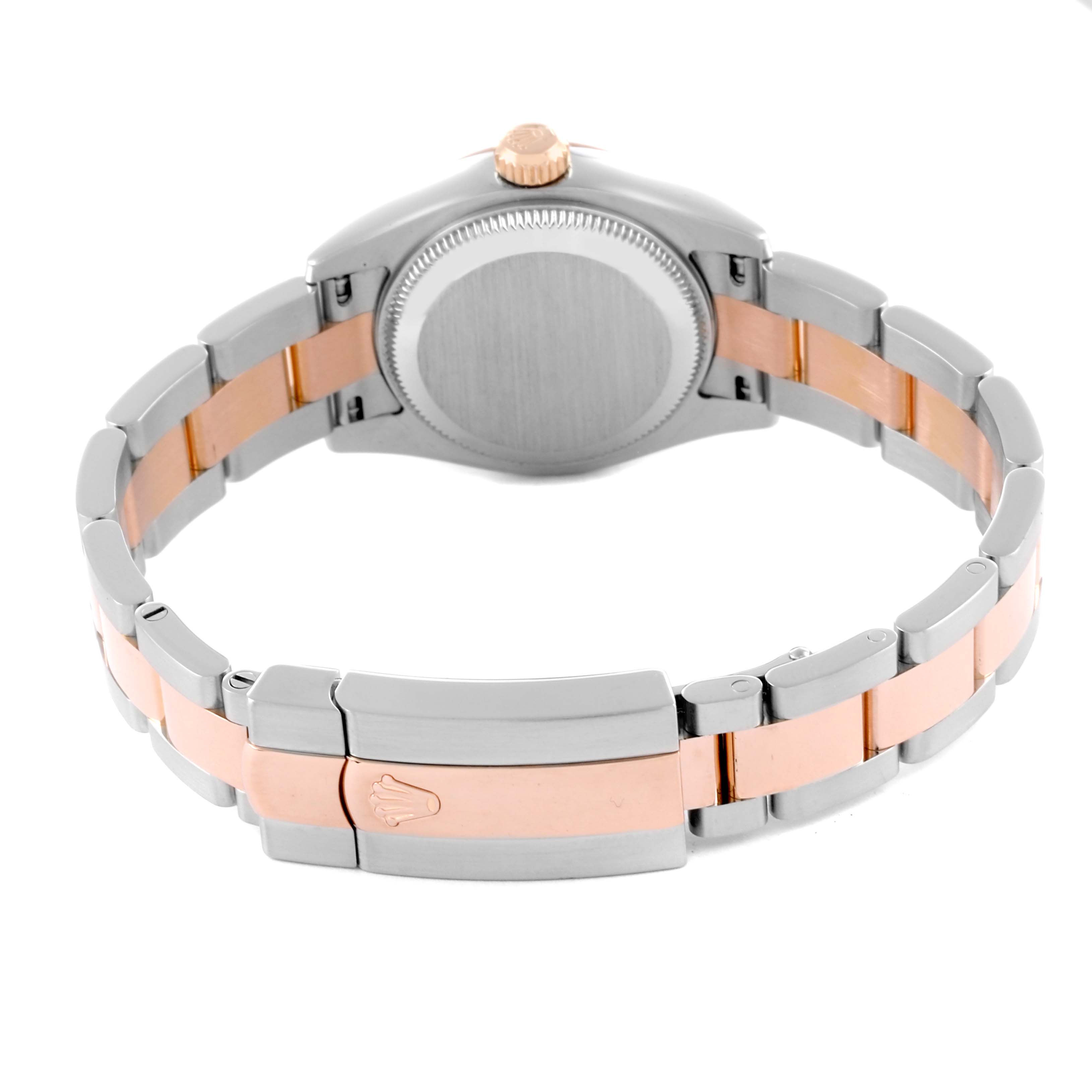 The image shows the back of the Rolex Datejust 179161 Women's Steel and Gold (two tone) Black Dial 179161 Women's Steel and Gold (two tone) Black Dial watch, highlighting the bracelet and clasp.
