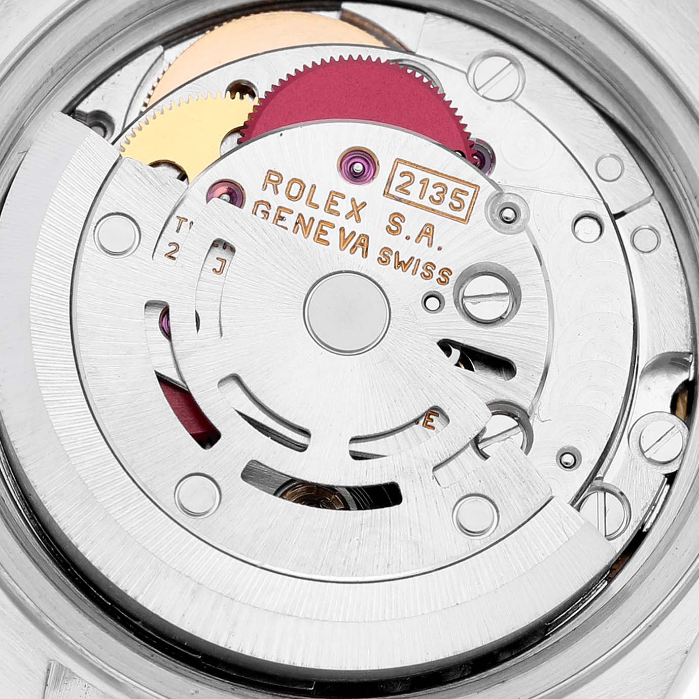 The image shows the movement and internal components of the Rolex Datejust 69174 Women's Stainless Steel Silver Dial 69174 Women's Stainless Steel Silver Dial watch from a back angle.