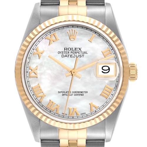 Photo of Rolex Datejust Steel Yellow Gold Mother Of Pearl Dial Mens Watch 16233