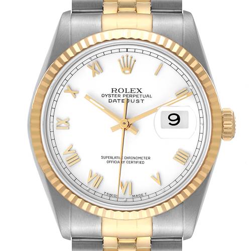 Photo of Rolex Datejust Steel Yellow Gold White Dial Mens Watch 16233 Box Papers