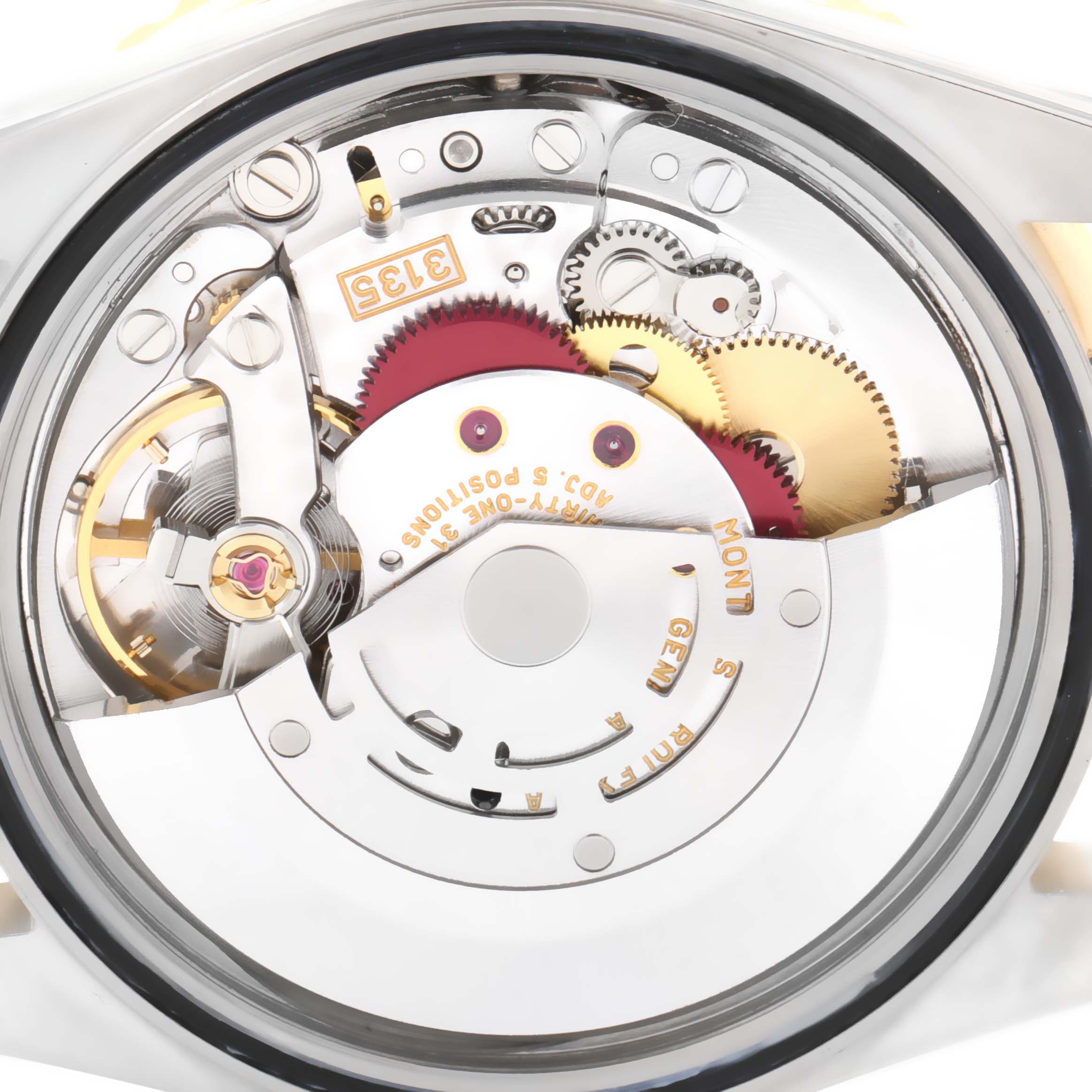 The image shows the intricate movement mechanism from the back of a Rolex Turn-o-Graph 16263 Men
s Steel and Gold (two tone) Beige Dial 16263 Men
s Steel and Gold (two tone) Beige Dial watch.