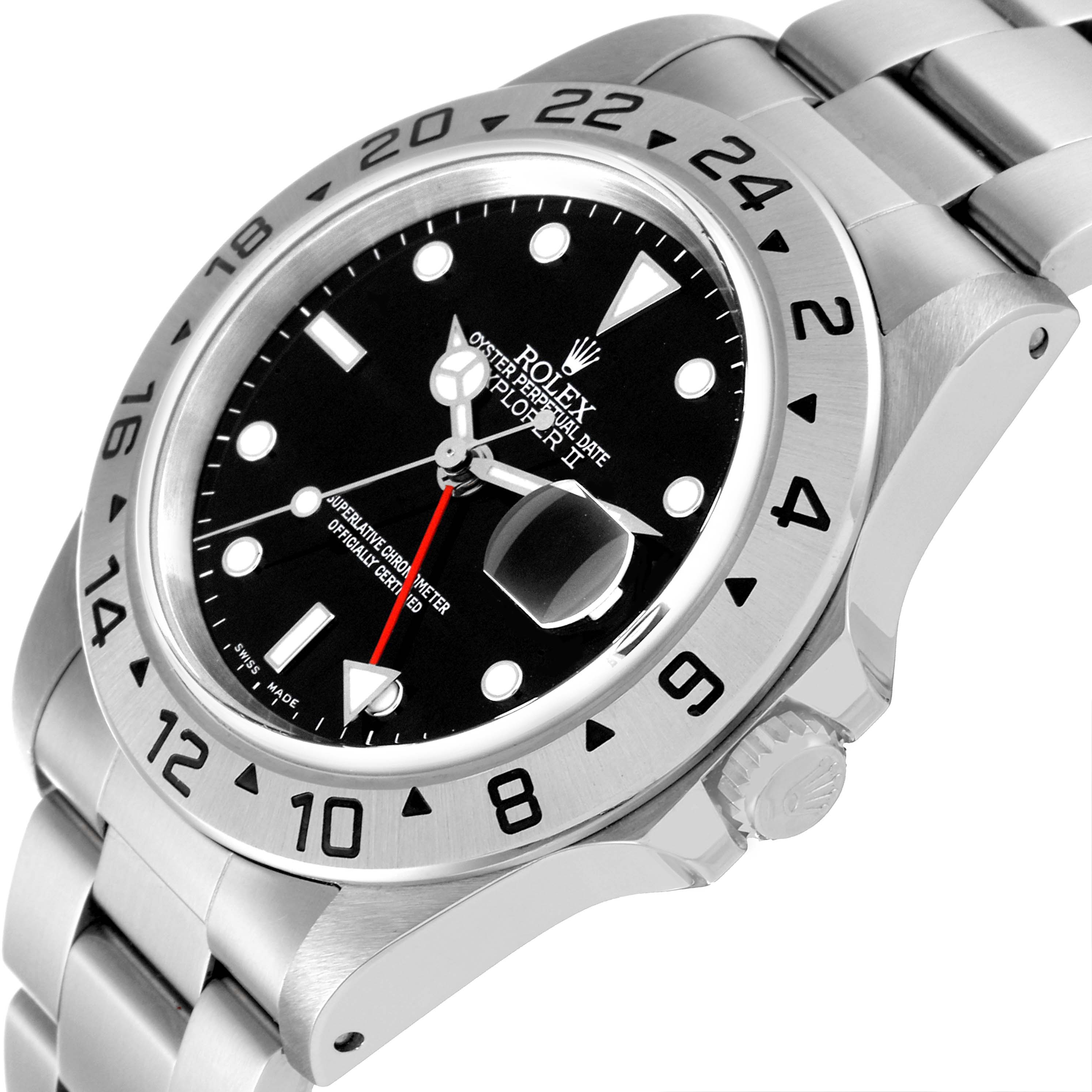 The image shows a close-up, angled view of the dial, bezel, and bracelet of a Rolex Explorer 16570 Men
s Stainless Steel Black Dial 16570 Men
s Stainless Steel Black Dial watch.