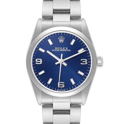 Photo of Rolex Oyster Perpetual Midsize 31mm Steel Blue Dial Ladies Watch 77080 Papers