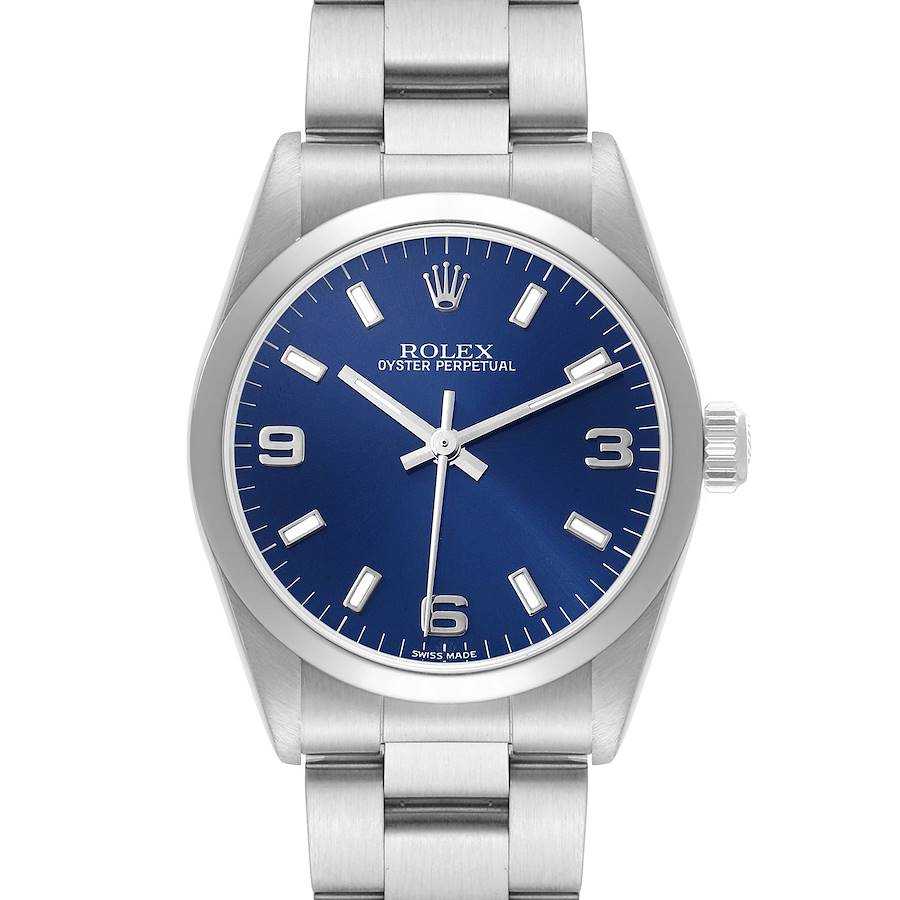 Rolex Oyster Perpetual Midsize 31mm Steel Blue Dial Ladies Watch 77080 Papers SwissWatchExpo