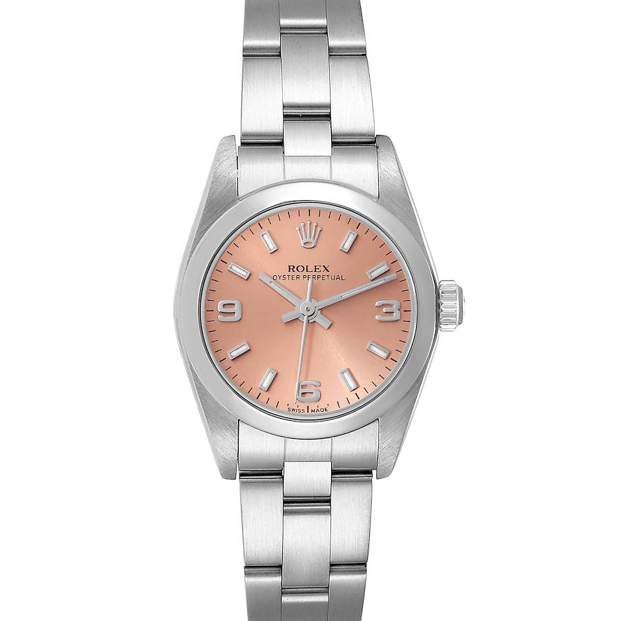 Rolex Oyster Perpetual Salmon Dial Domed Bezel Steel Watch 76080 SwissWatchExpo