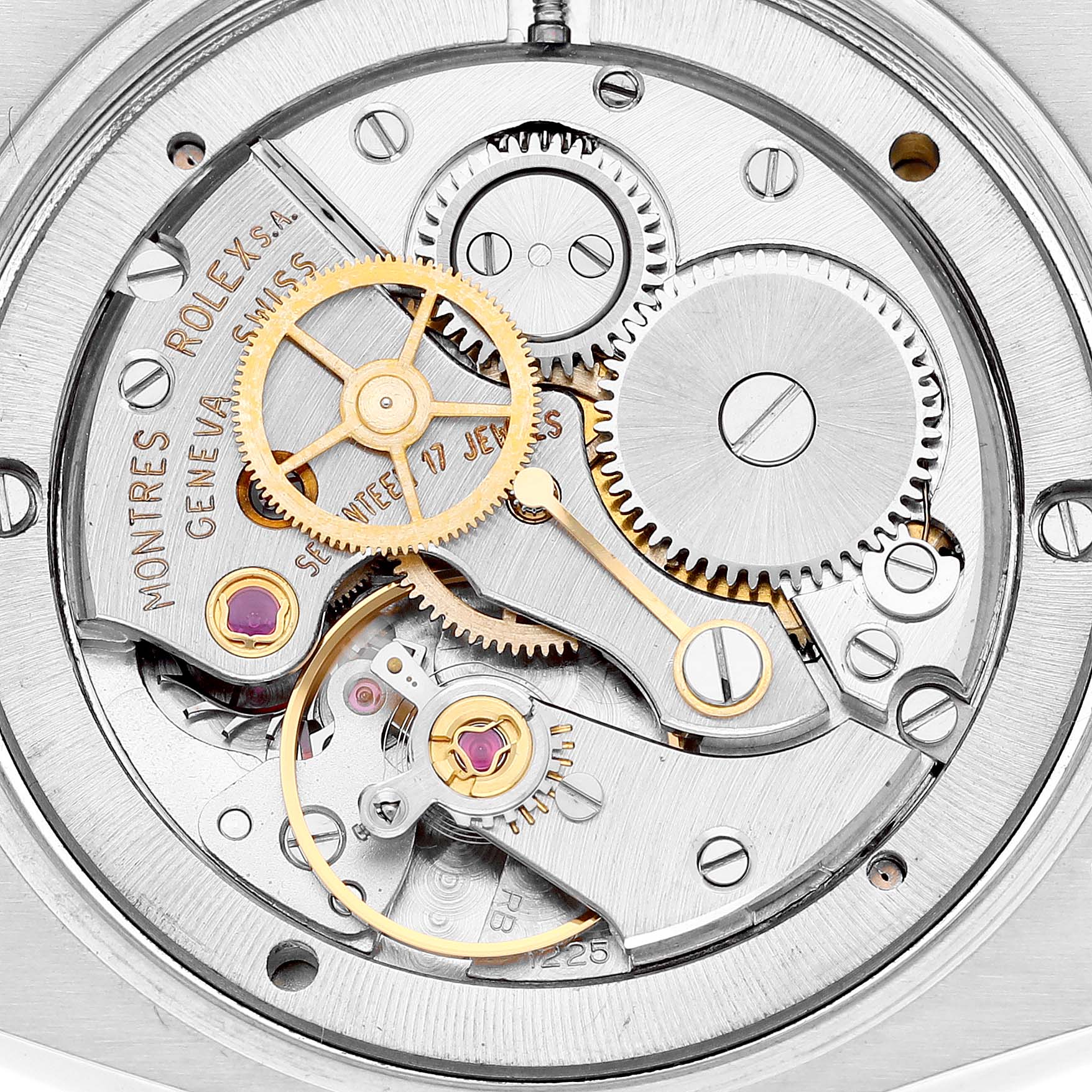 The image shows a close-up of the movement mechanism of the Vintage Collection model by Rolex.
