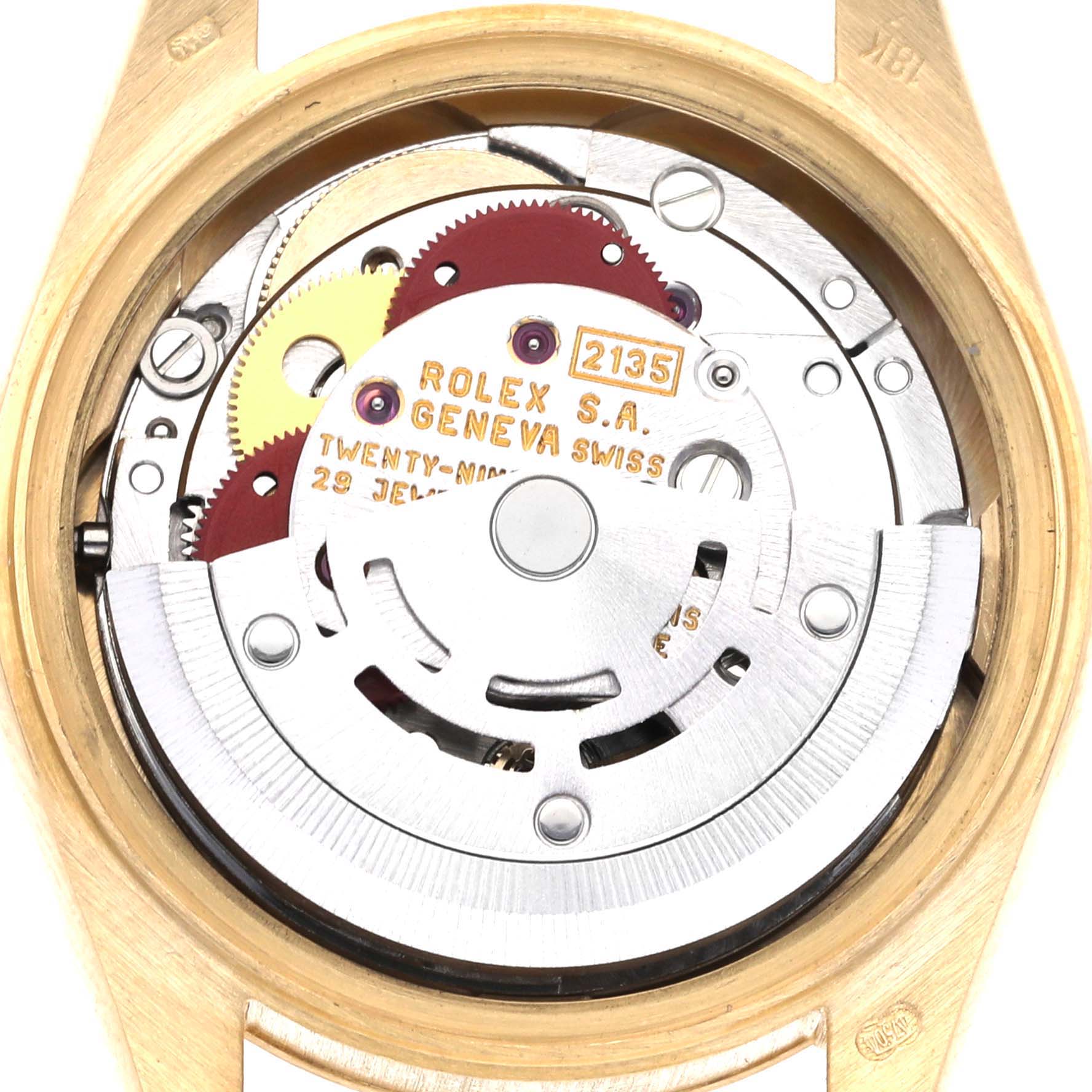 The image shows the movement mechanism of a Rolex President 69178 Women's Yellow Gold Champagne Dial 69178 Women's Yellow Gold Champagne Dial watch from a top-down angle.