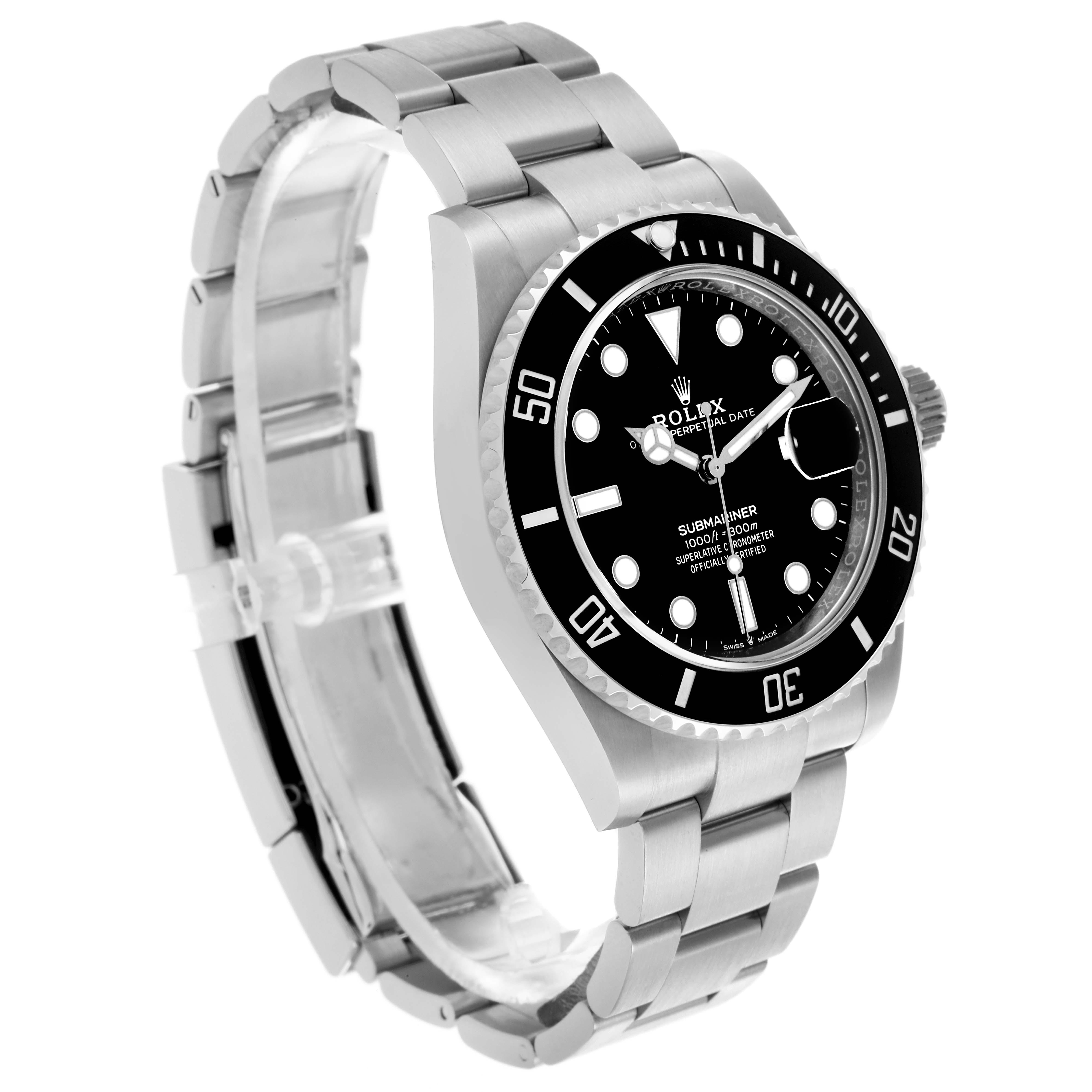 The Rolex Submariner 126610LN Men
s Stainless Steel Black Dial 126610LN Men
s Stainless Steel Black Dial watch is shown at an angle highlighting its face, bezel, crown, and stainless steel bracelet.