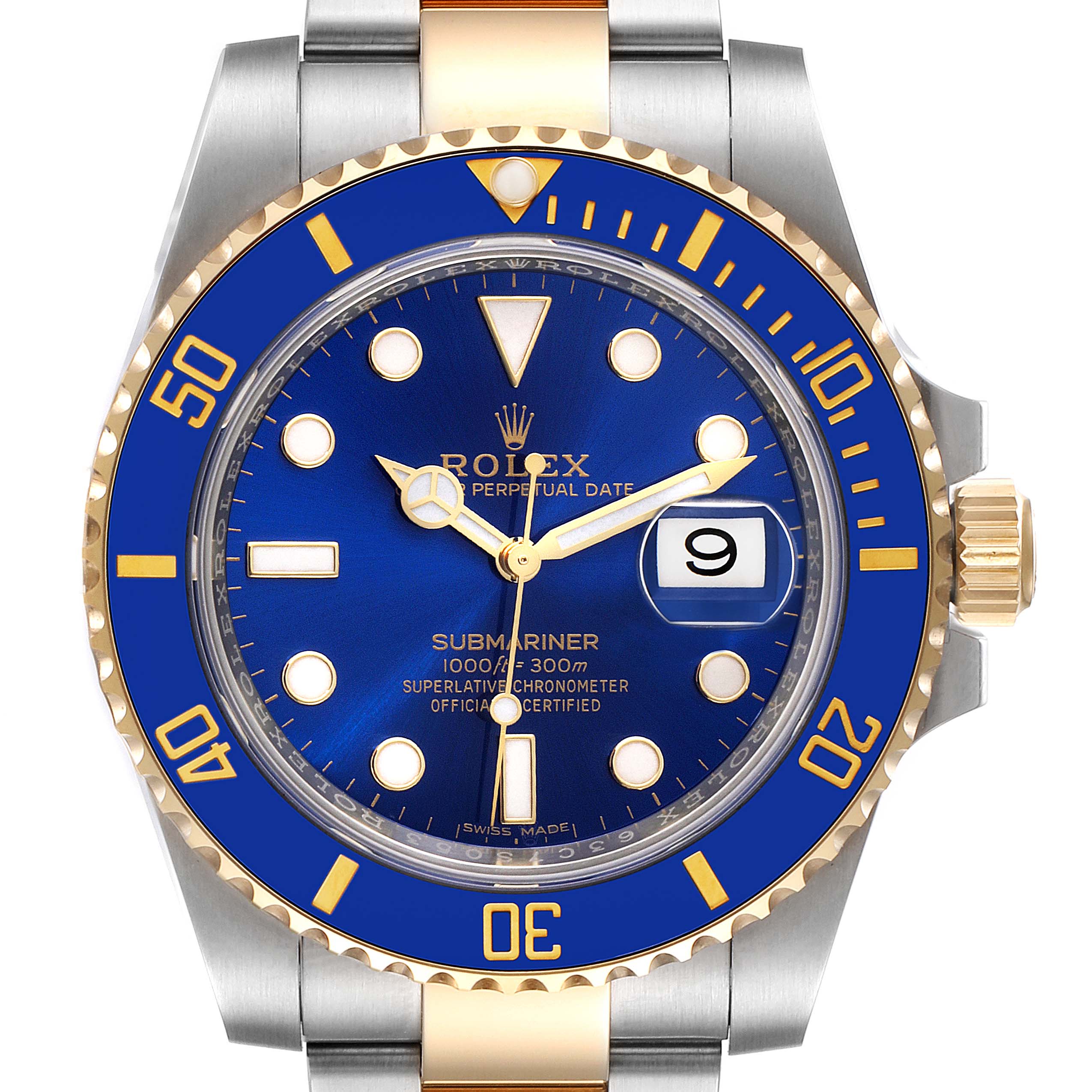 Rolex Submariner Steel Yellow Gold Blue Dial Mens Watch 116613 Box Card ...