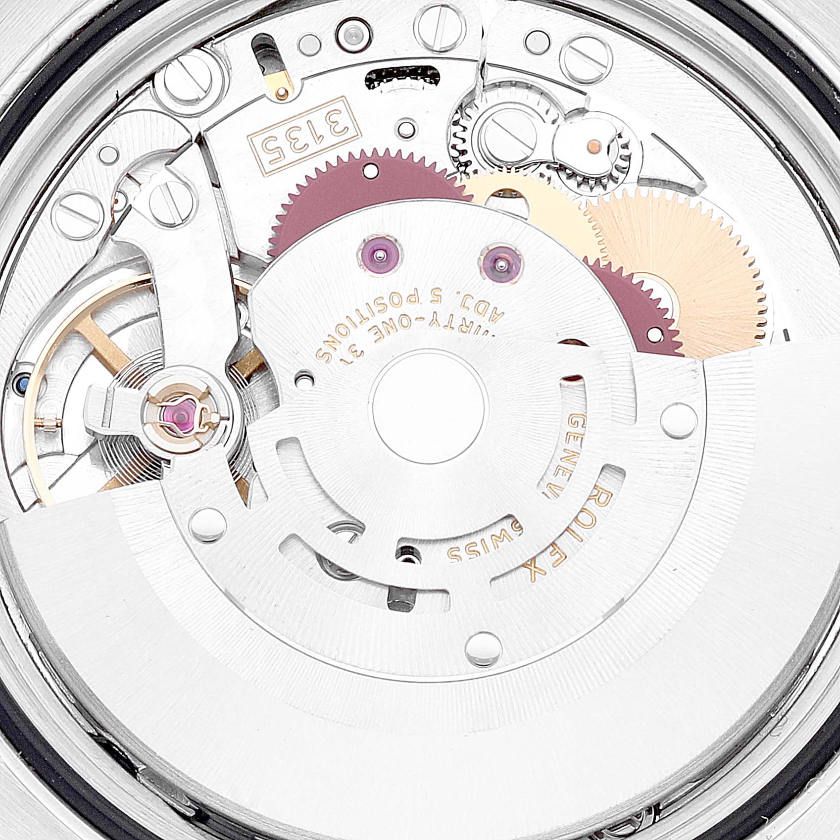This image shows the inner mechanical components of a Rolex Turn-o-Graph 116264 Men
s Stainless Steel White Dial 116264 Men
s Stainless Steel White Dial watch from a top-down angle.