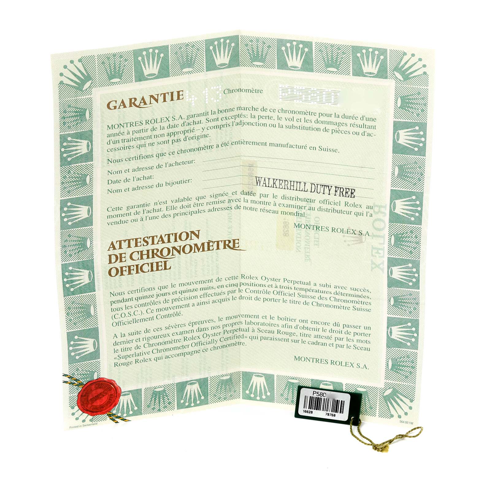 This image shows the official Rolex warranty certificate, featuring logos and text associated with the Yacht-Master model.