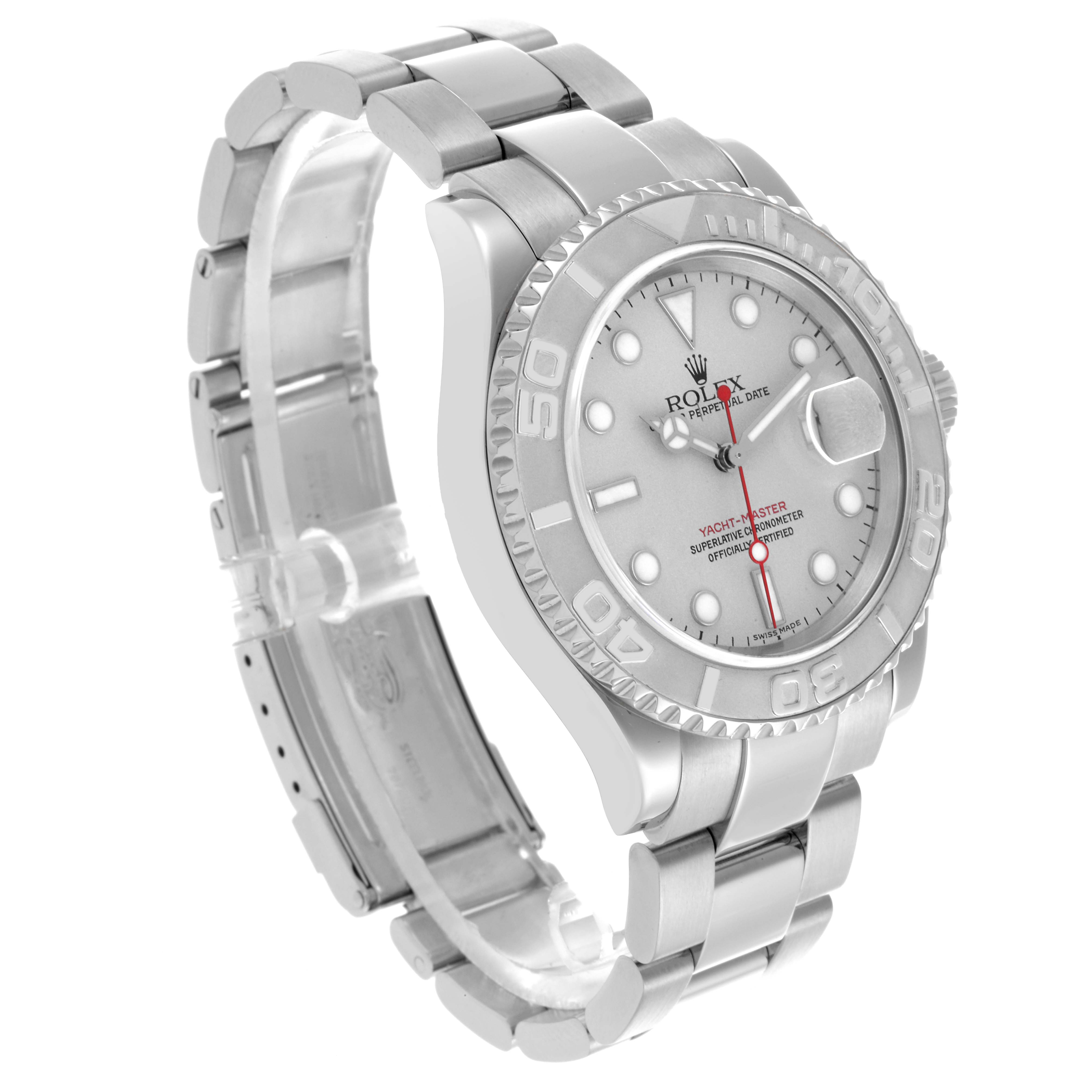 The Rolex Yacht-Master 16622 Men's Steel and Gold (two tone) Silver Dial 16622 Men's Steel and Gold (two tone) Silver Dial watch is shown at a three-quarter angle, displaying its face, bezel, and bracelet.