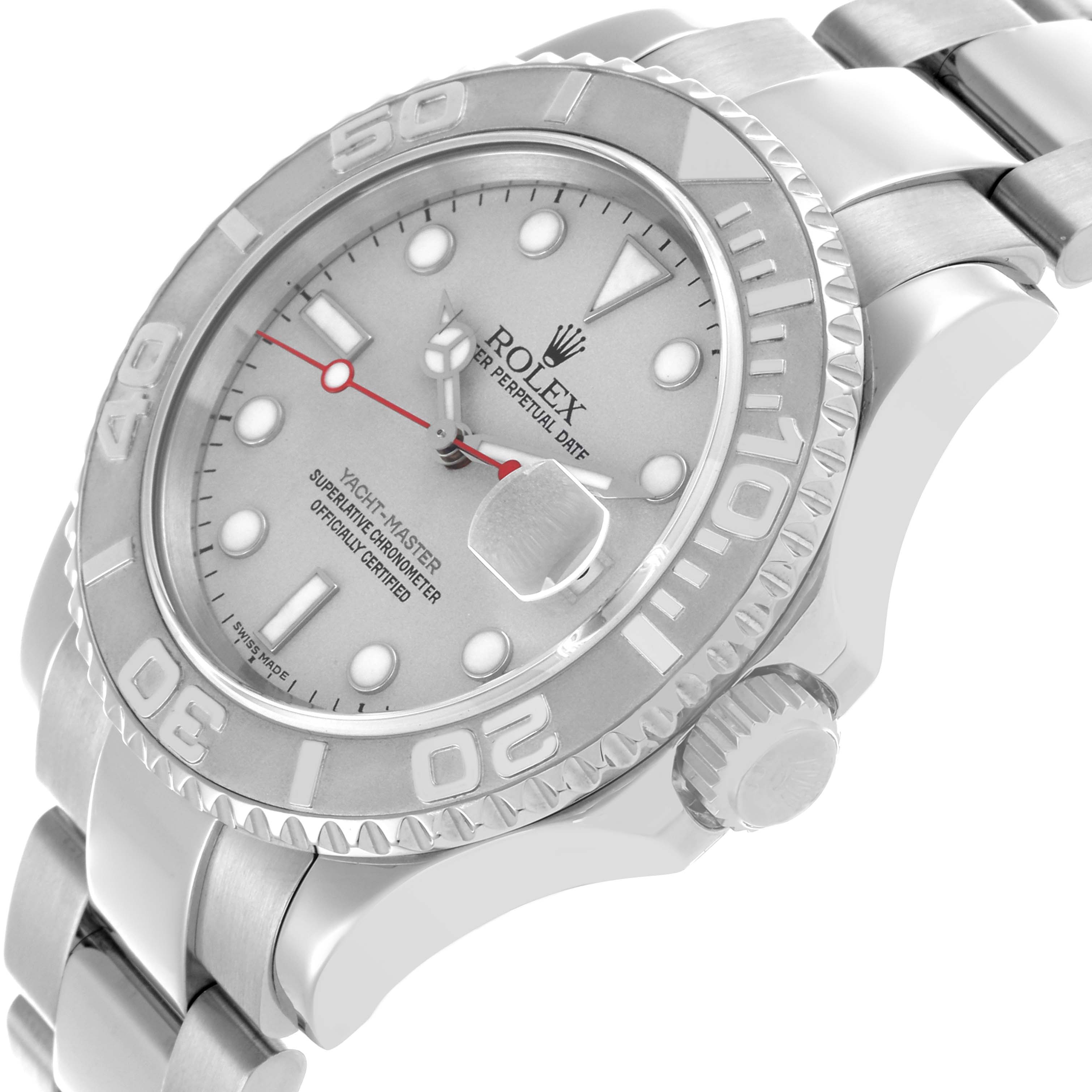 The Rolex Yacht-Master 16622 Men's Steel and Gold (two tone) Silver Dial 16622 Men's Steel and Gold (two tone) Silver Dial watch is shown at an angle displaying the face, bezel, crown, and part of the bracelet.