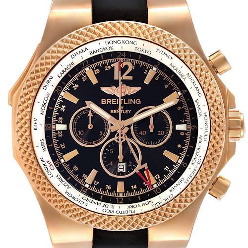 Photo of Breitling Bentley GMT Black Dial Rose Gold Mens Watch R47362 Box Card