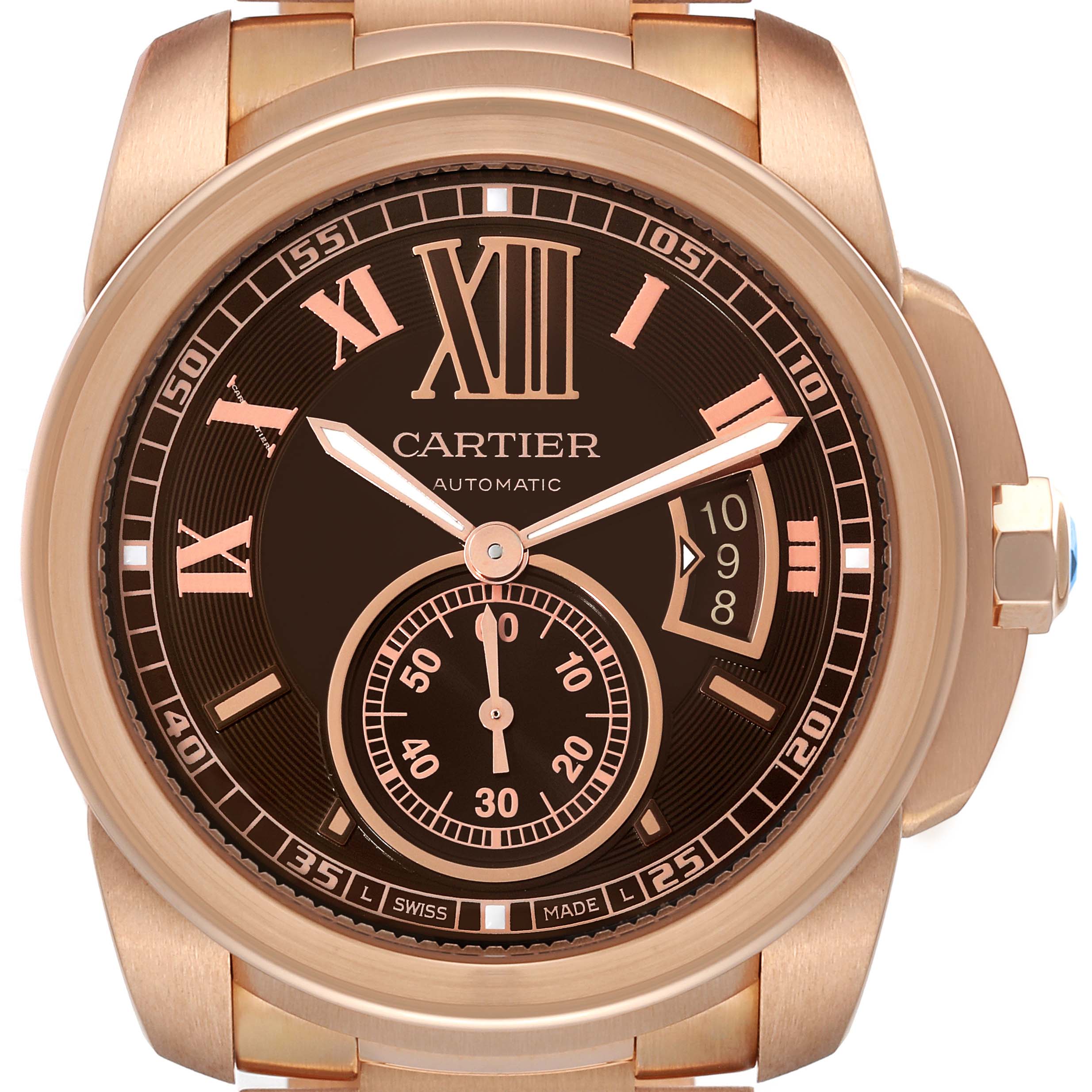 Cartier Calibre Rose Gold Brown Dial Automatic Mens Watch