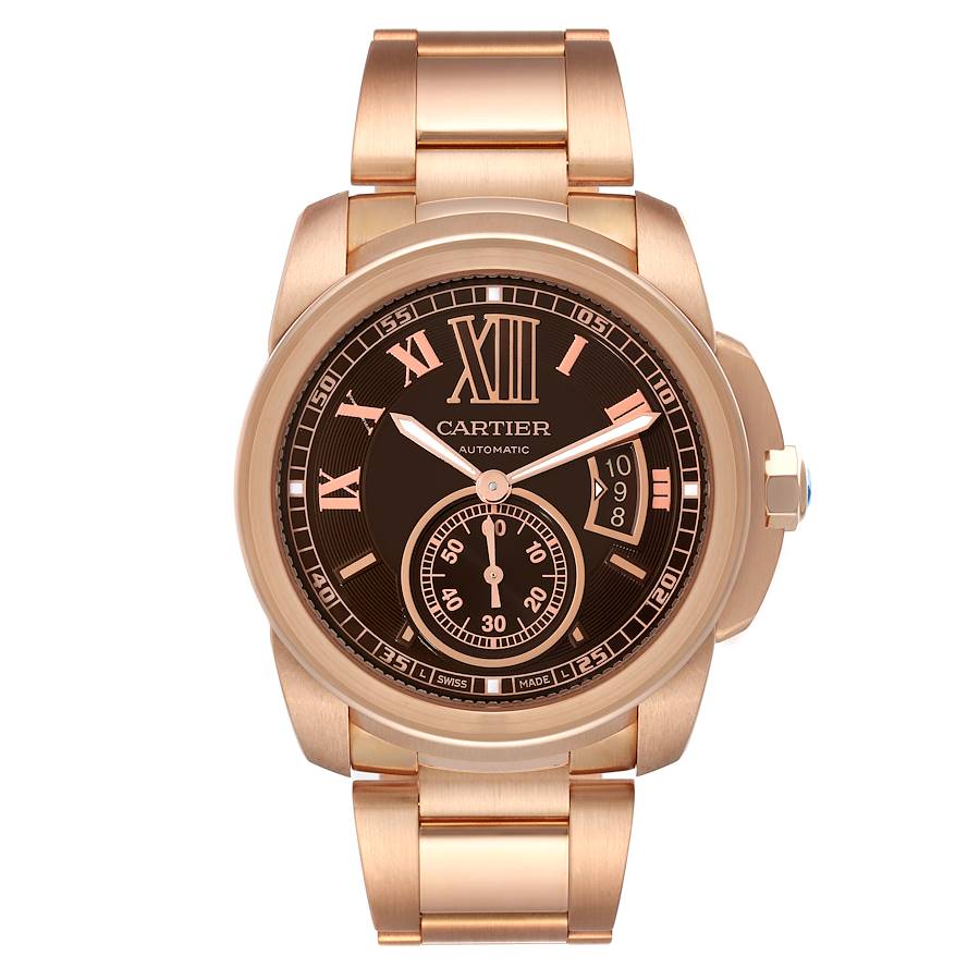 Cartier Calibre Rose Gold Brown Dial Automatic Mens Watch W7100040