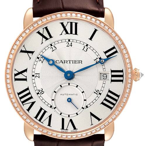 Photo of Cartier Ronde Louis Rose Gold Diamond Bezel Silver Dial Mens Watch WR007017