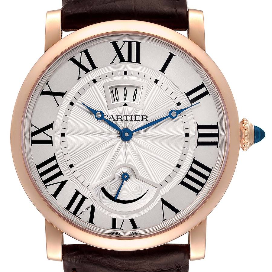 Cartier Rotonde Power Reserve 18k Rose Gold Silver Dial Mens Watch W1556252 SwissWatchExpo