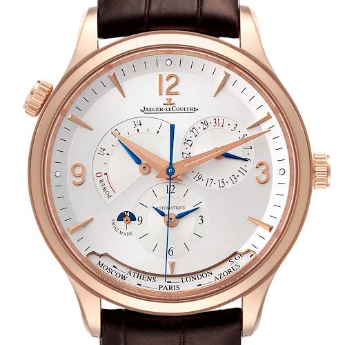 Photo of Jaeger LeCoultre Master Control Geographic Rose Gold Mens World Time Watch Q4122520 Box Card