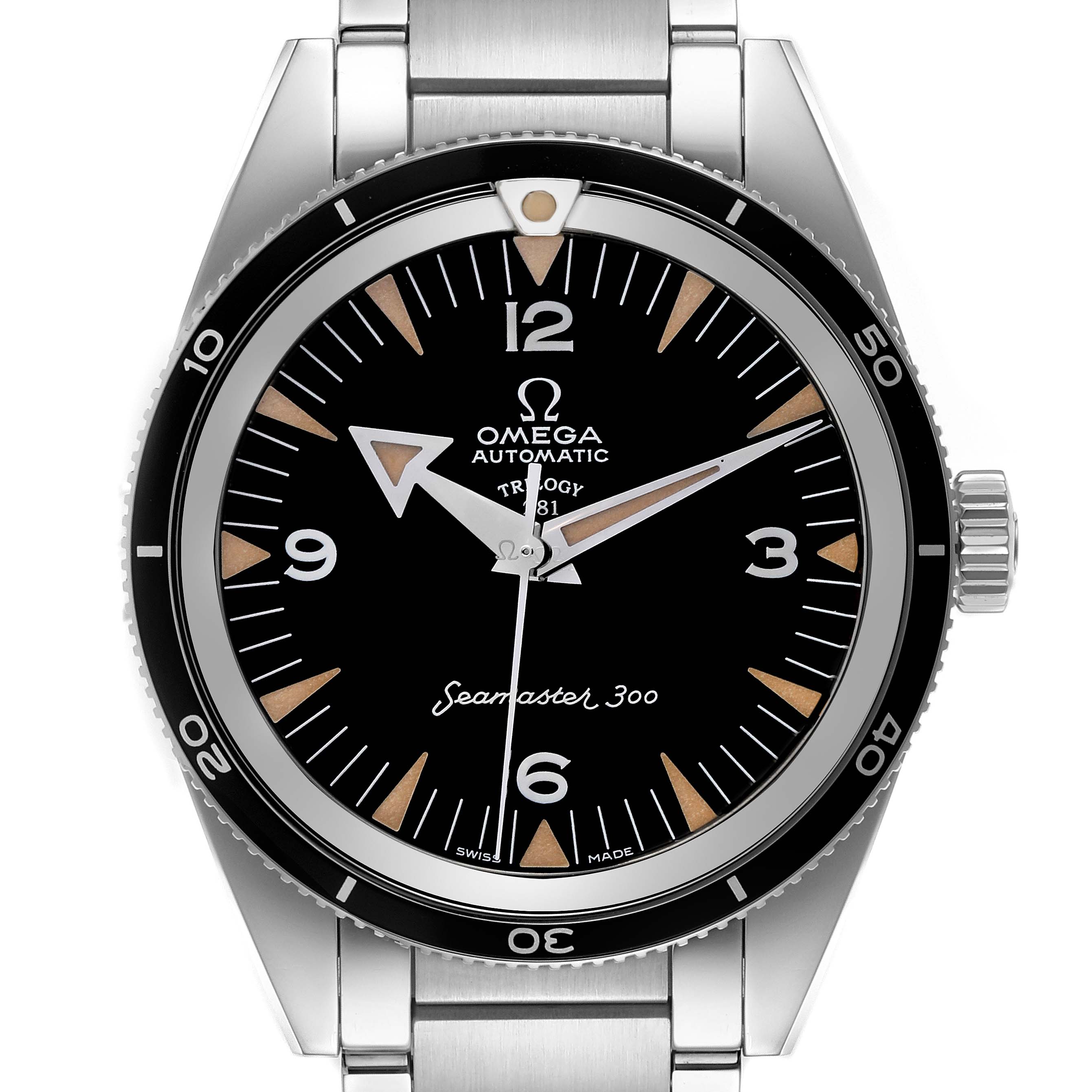 The Museum model by Omega is shown from the front, displaying the dial, bezel, and bracelet.
