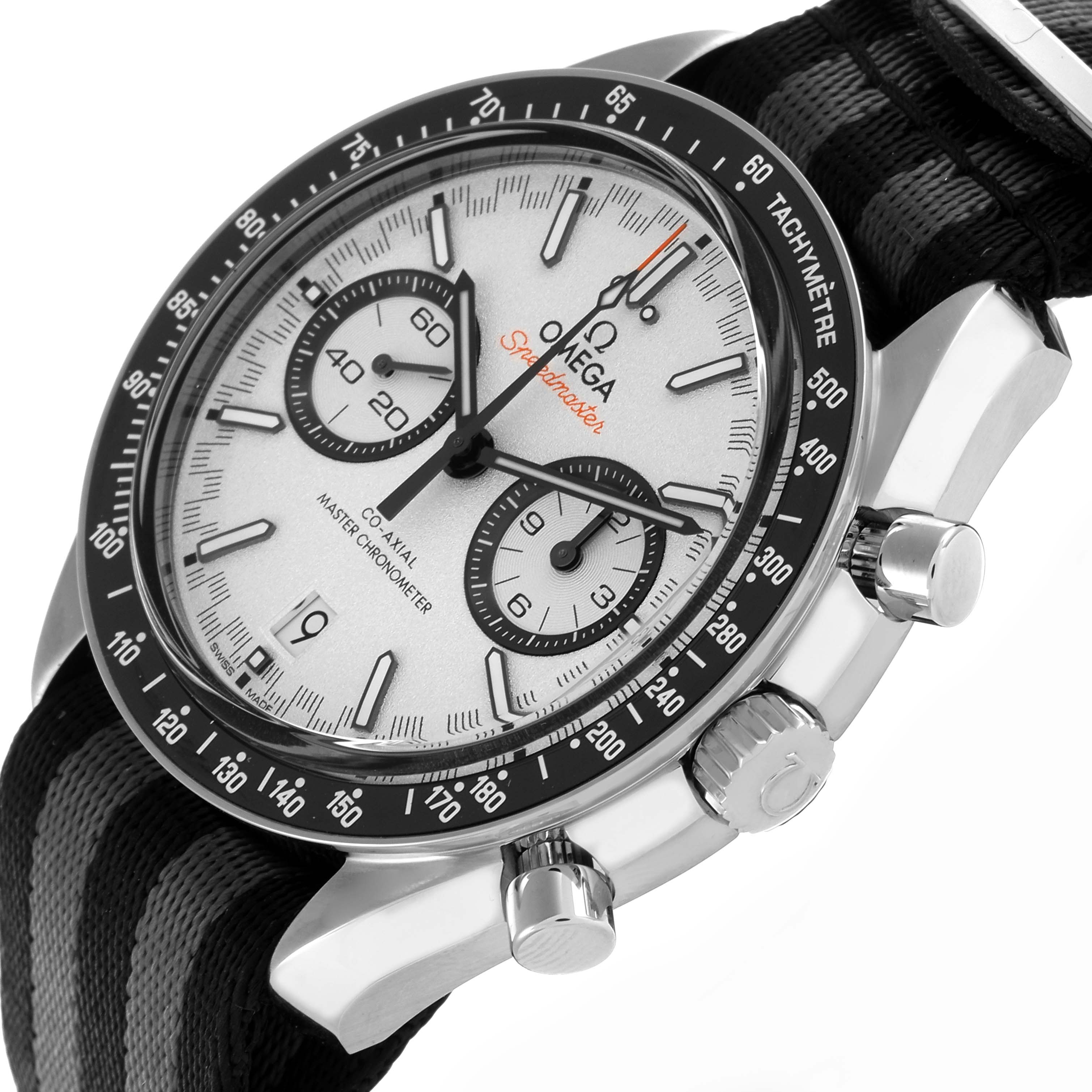 The Omega Speedmaster 329.30.44.51.04.001 Men
s Stainless Steel Silver Dial 329.30.44.51.04.001 Men
s Stainless Steel Silver Dial watch is shown at an angle highlighting the dial, chronograph sub-dials, bezel, crown, and pushers.