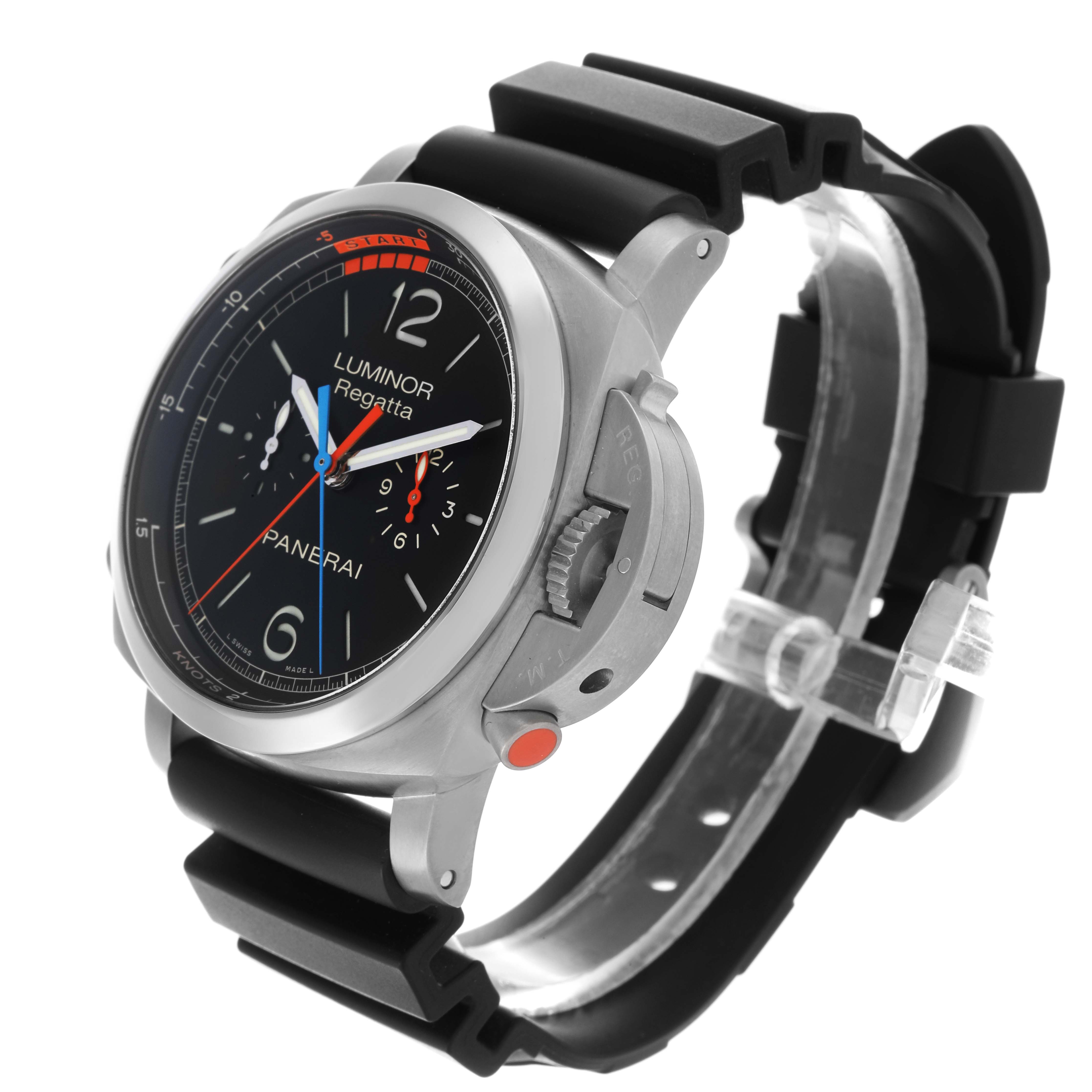 The Panerai Luminor PAM00526 Men
s Stainless Steel Black Dial PAM00526 Men
s Stainless Steel Black Dial watch is shown at a three-quarter angle, featuring the face, case, and strap prominently.