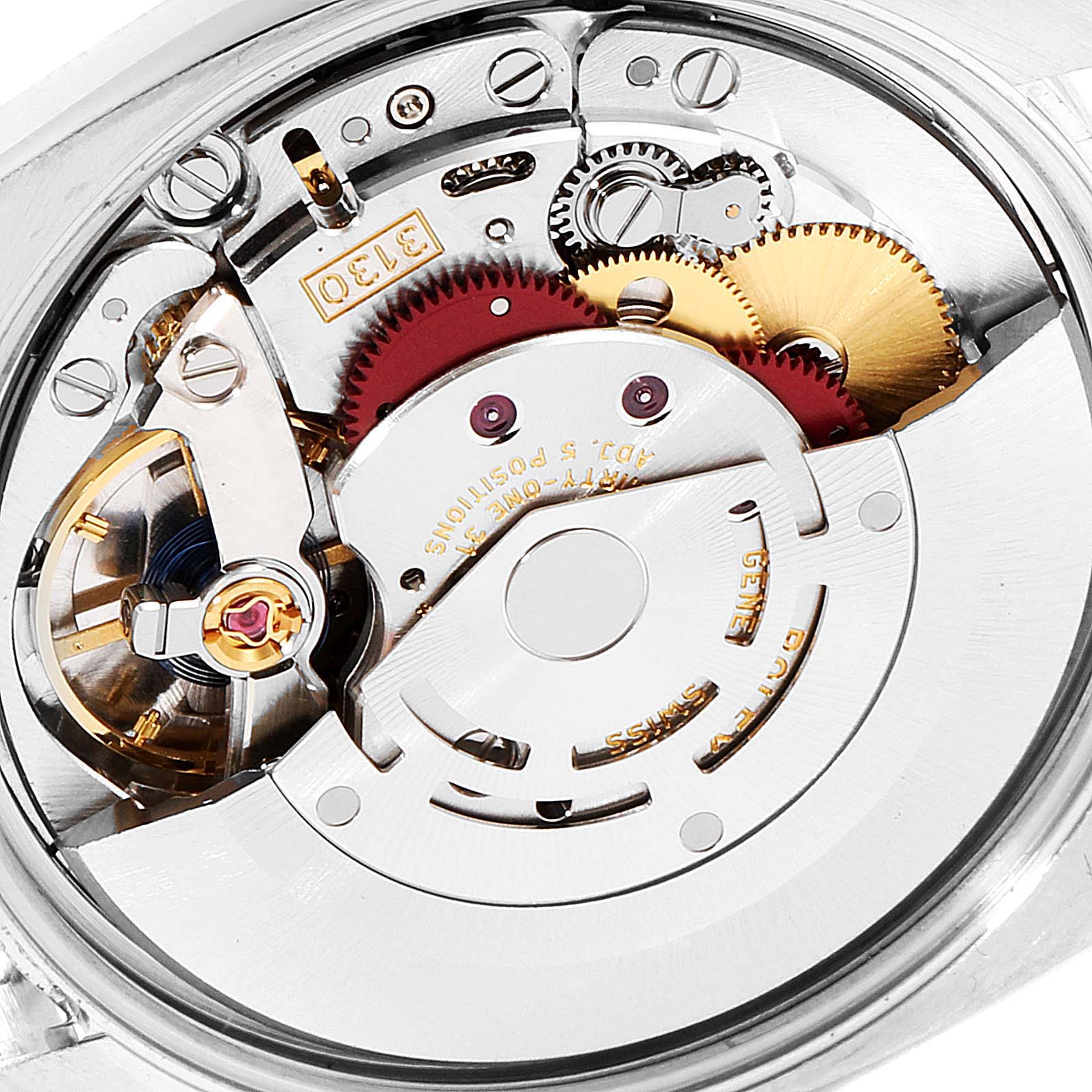 This image shows the intricate internal mechanism of the Rolex Air-King 114200 Men's Stainless Steel Silver Dial 114200 Men's Stainless Steel Silver Dial watch, highlighting gears and components.