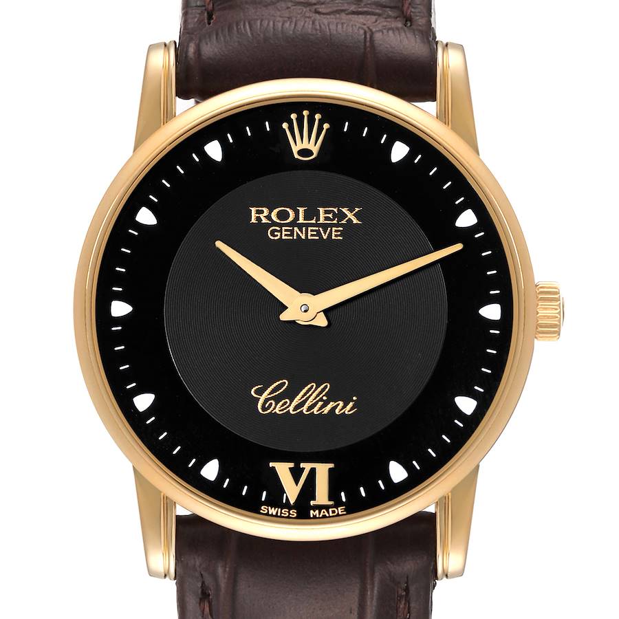Rolex Cellini Classic Yellow Gold Black Dial Mens Watch 5116 Card SwissWatchExpo