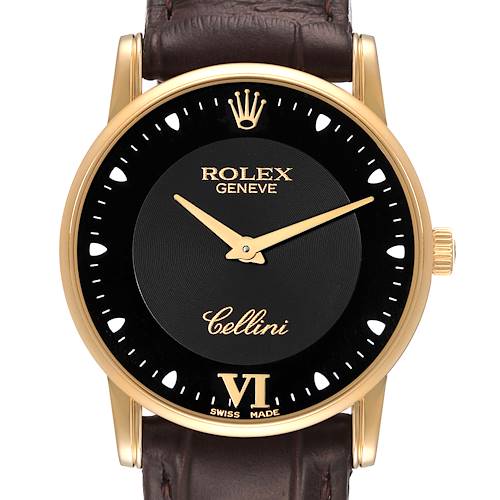 Photo of Rolex Cellini Classic Yellow Gold Black Dial Mens Watch 5116 Card