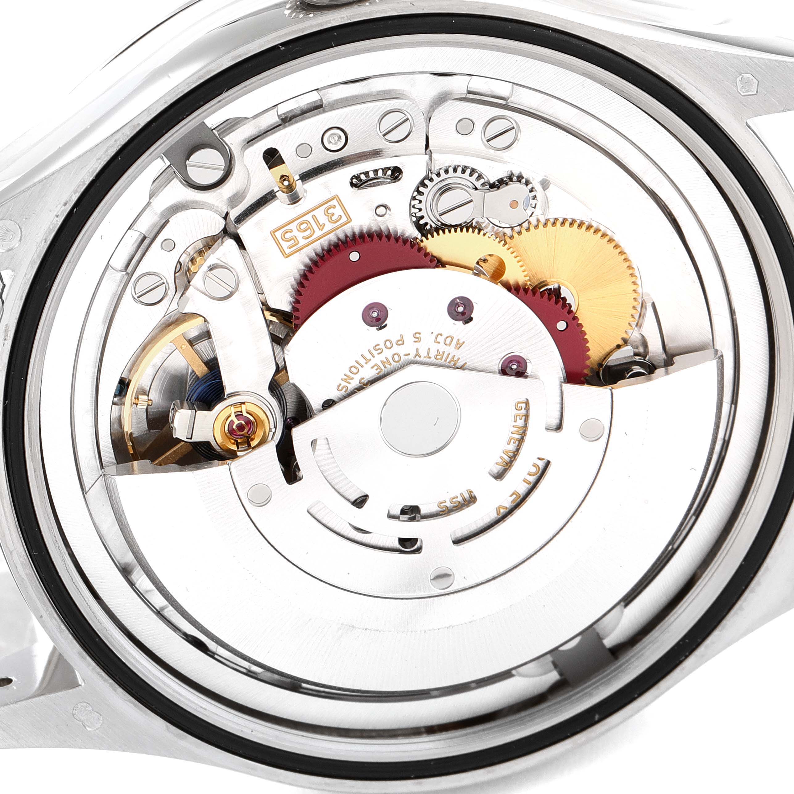 This image shows a close-up view of the movement mechanism inside a Rolex Cellini 50519 Men's White Gold Black Dial 50519 Men's White Gold Black Dial watch.