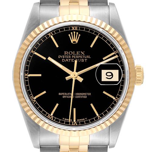 Photo of Rolex Datejust 36 Steel Yellow Gold Black Dial Mens Watch 16233 Box Papers