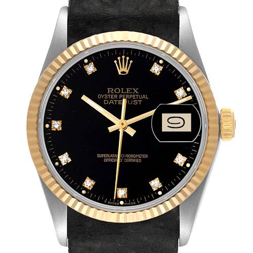 Photo of Rolex Datejust 36 Steel Yellow Gold Black Diamond Dial Vintage Mens Watch 16013