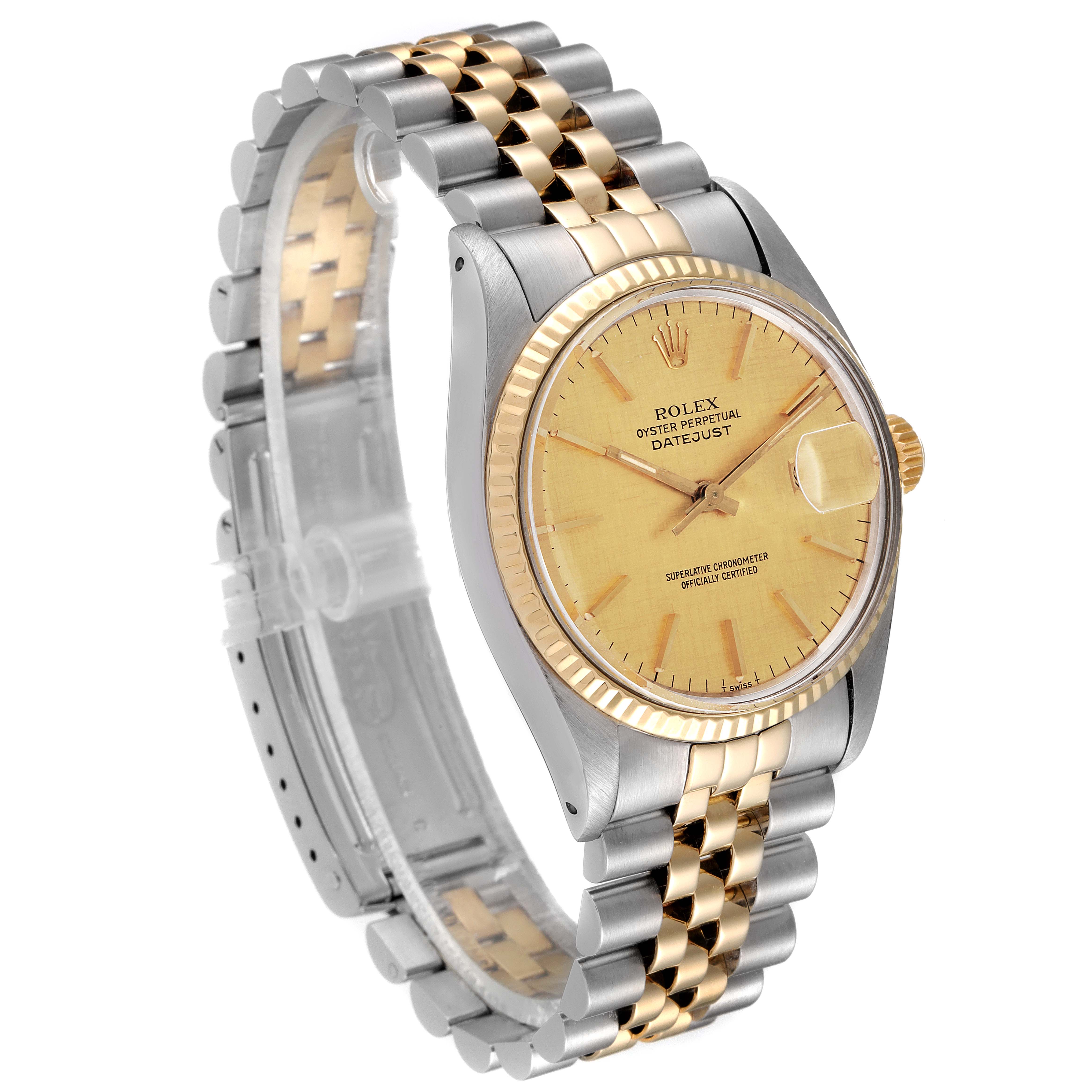 The Rolex Vintage Collection 16013 Men's Steel and Gold (two tone) Champagne Dial 16013 Men's Steel and Gold (two tone) Champagne Dial watch is shown at an angled view, highlighting the face, bezel, and two-tone bracelet.
