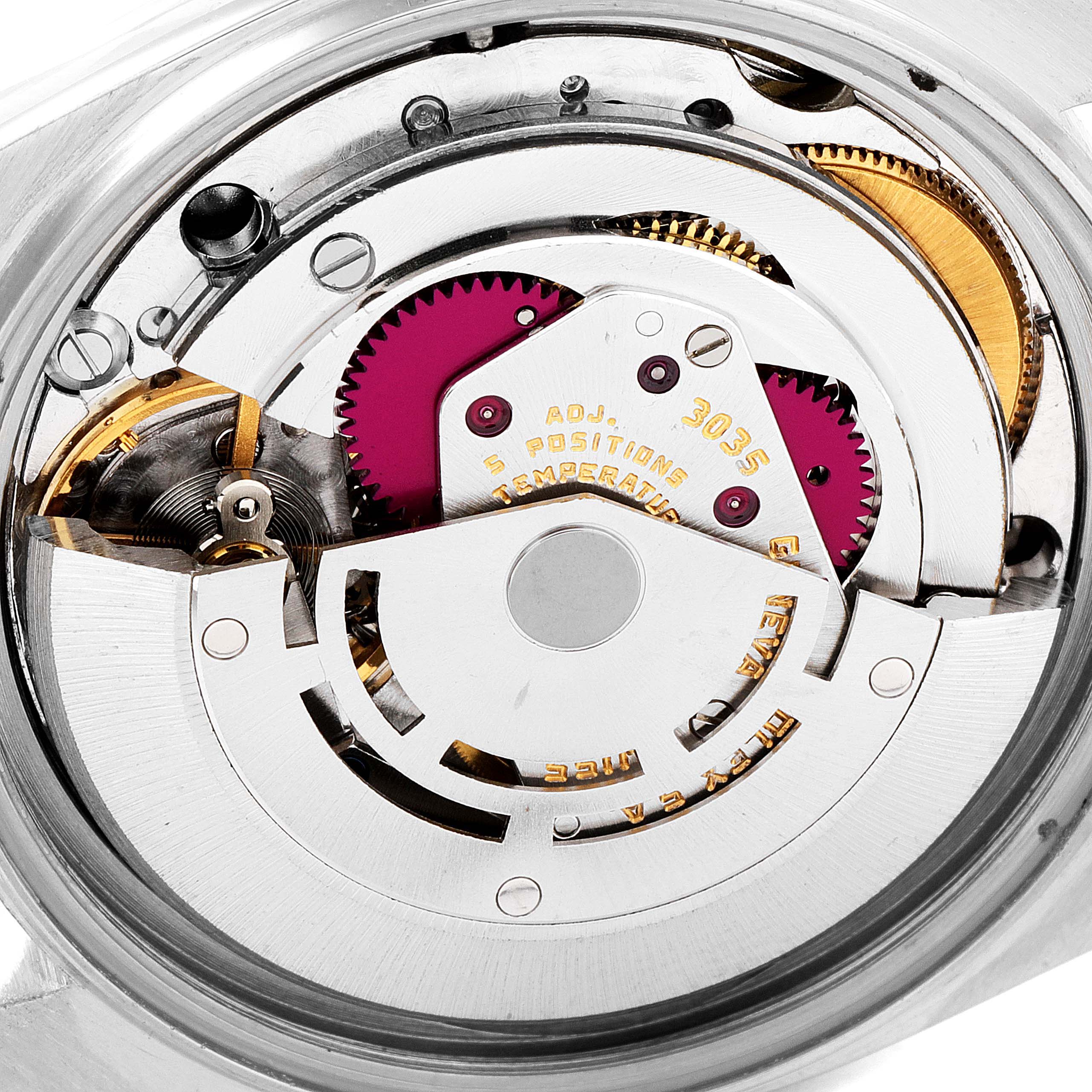 This image shows close-up internal mechanics of the Rolex Vintage Collection 16013 Men's Steel and Gold (two tone) Champagne Dial 16013 Men's Steel and Gold (two tone) Champagne Dial watch model.