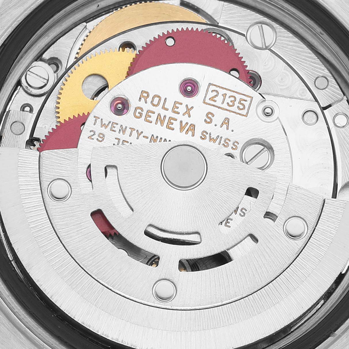 The image shows the internal mechanism and rotor of a Rolex Datejust 69173 Women's Steel and Gold (two tone) White Dial 69173 Women's Steel and Gold (two tone) White Dial model watch, viewed from the back.