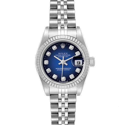 Photo of Rolex Datejust Ladies Steel 18k White Gold Blue Dial Watch 79174