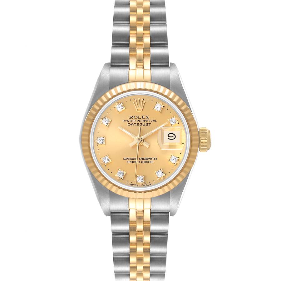 Rolex Datejust Steel Yellow Gold Champagne Diamond Dial Ladies Watch 69173 SwissWatchExpo