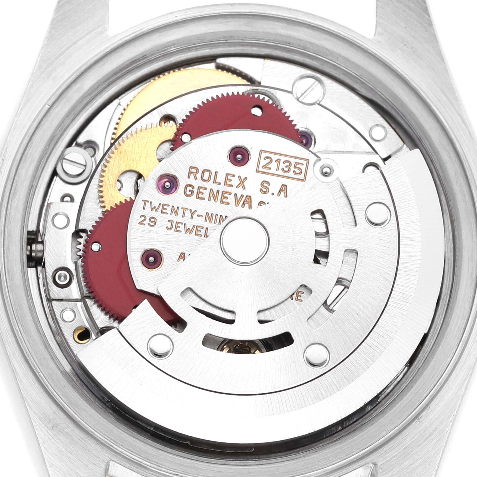 This image shows the internal movement mechanism of a Rolex Datejust 69173G Women's Steel and Gold (two tone) Champagne Dial 69173G Women's Steel and Gold (two tone) Champagne Dial watch, viewed from the back.
