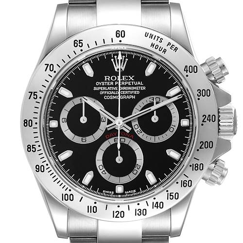 Photo of Rolex Daytona Chronograph Black Dial Steel Mens Watch 116520 Box Papers