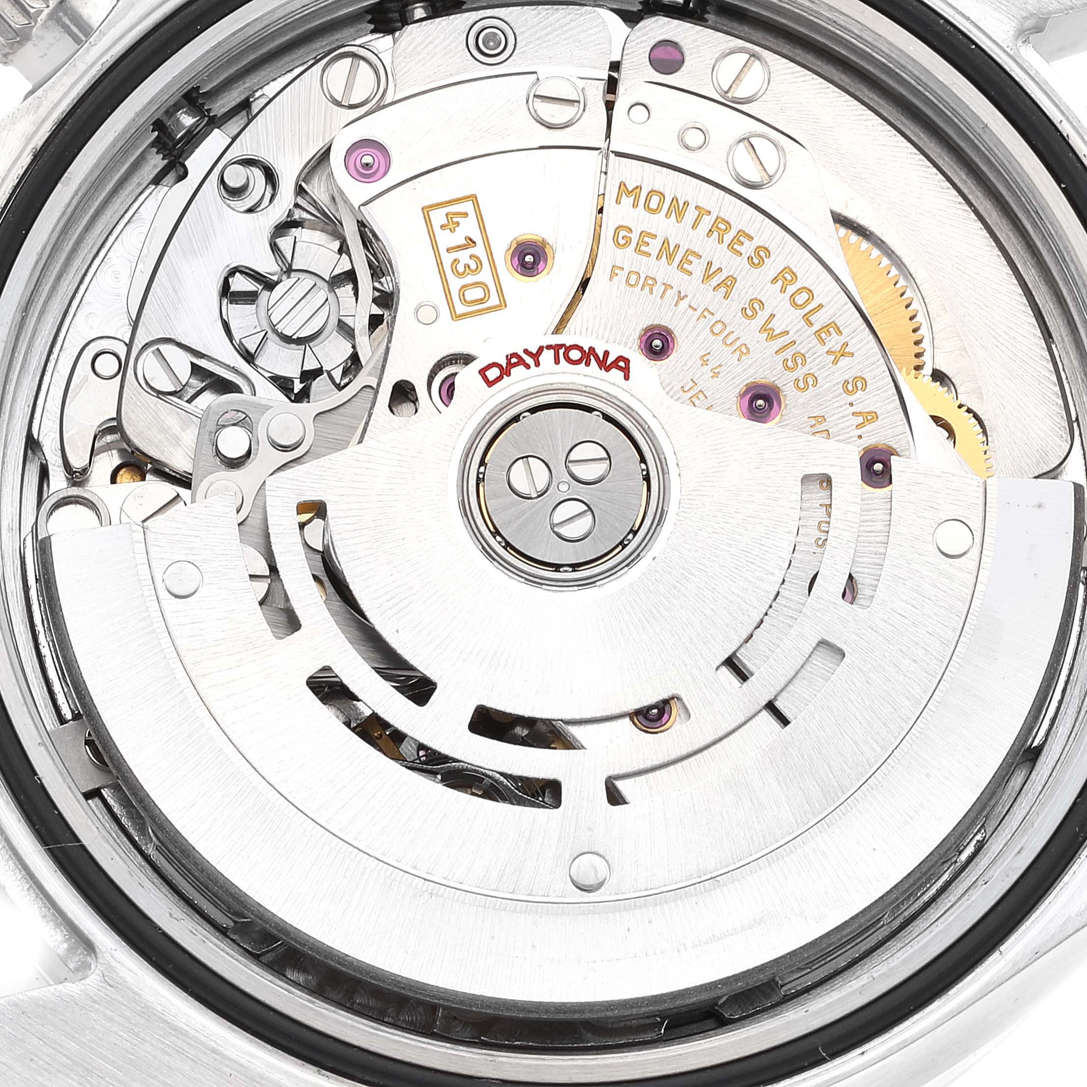 The image shows the movement and inner mechanism of a Rolex Daytona 116520 Men's Stainless Steel Black Dial 116520 Men's Stainless Steel Black Dial watch from the back angle.