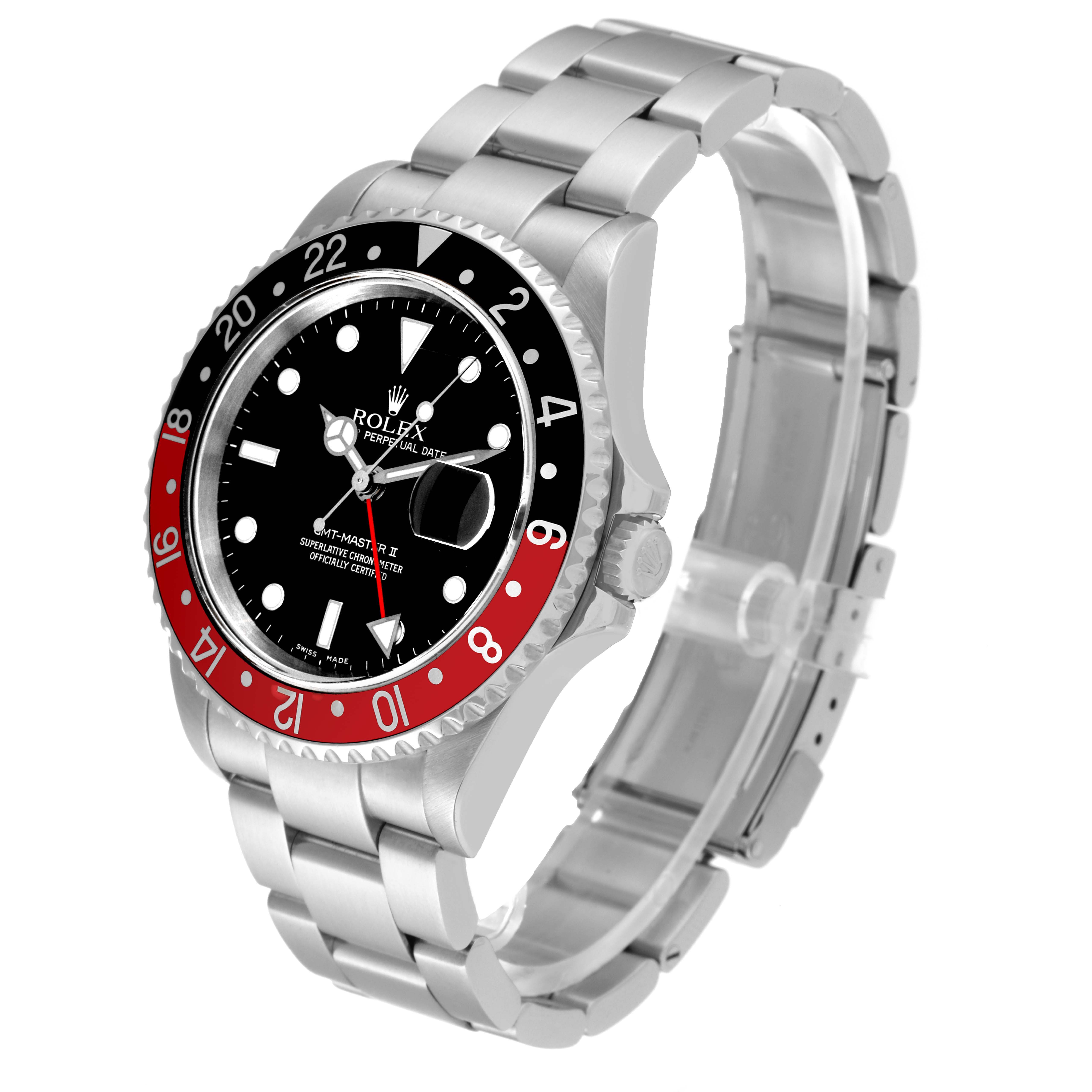 The Rolex GMT-Master 16710 Men's Stainless Steel Black Dial 16710 Men's Stainless Steel Black Dial watch is shown at an angled view, highlighting its bezel, dial, and bracelet.