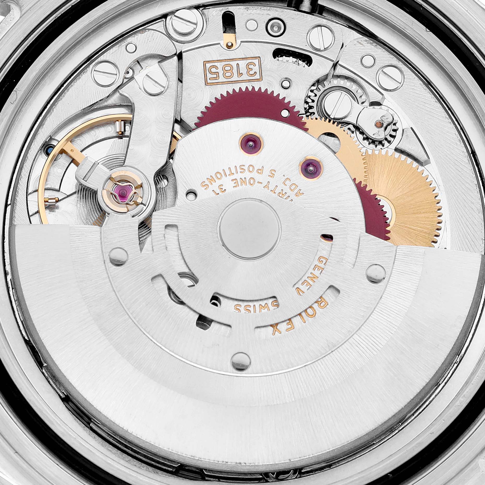 This image shows the internal mechanical movements of the Rolex GMT-Master 16710 Men's Stainless Steel Black Dial 16710 Men's Stainless Steel Black Dial watch from a close-up top view.
