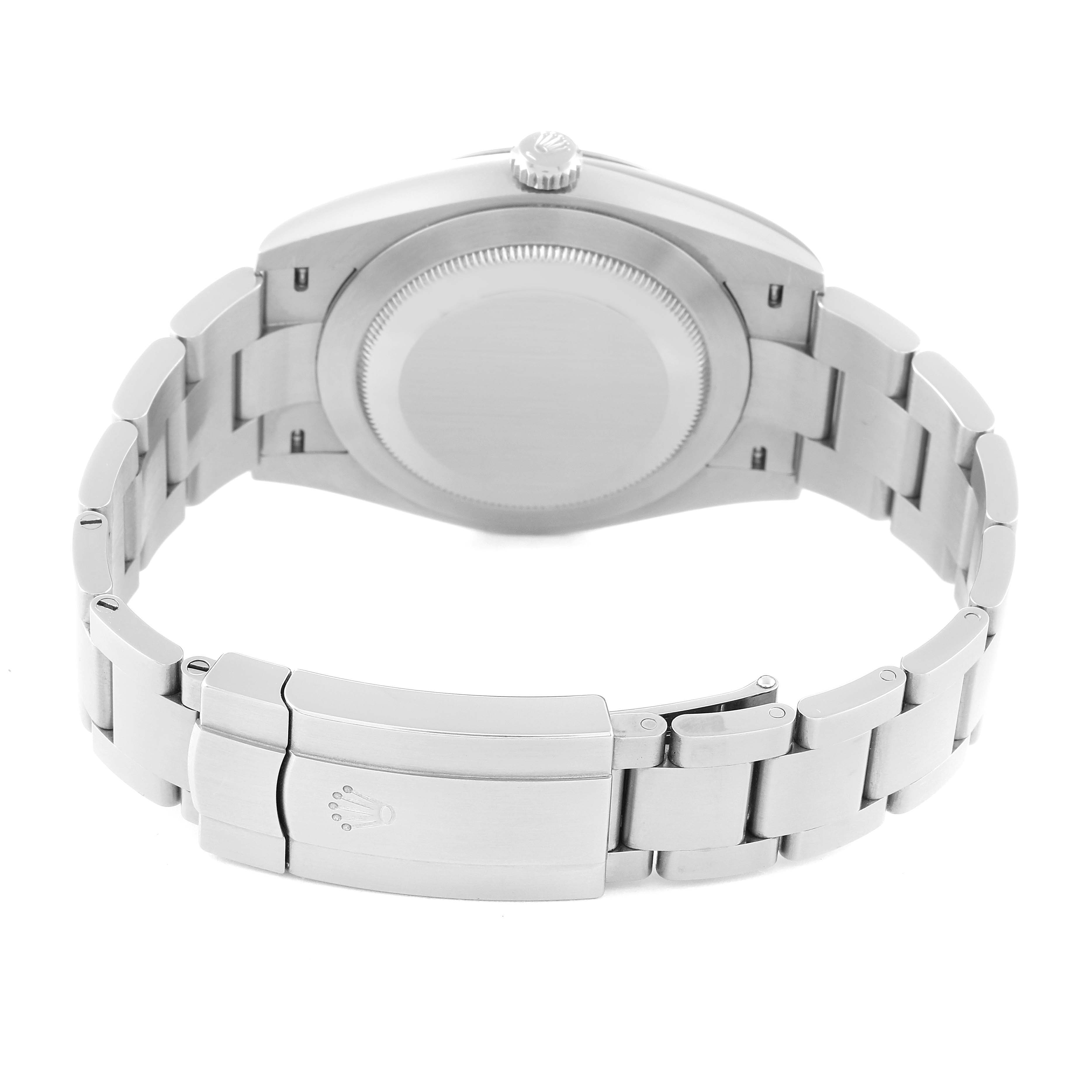 The image shows the back view of a Rolex Oyster Perpetual 124300 Men's Stainless Steel Silver Dial 124300 Men's Stainless Steel Silver Dial watch, highlighting the clasp and bracelet.