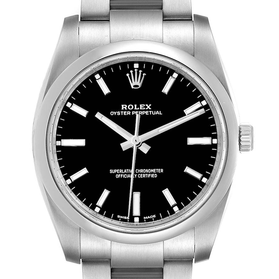 Rolex Oyster Perpetual Black Dial Steel Mens Watch 114200 Box Card SwissWatchExpo